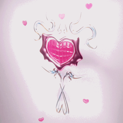 3d sculpture of cartoon heart with metal abstract pieces surrounding it