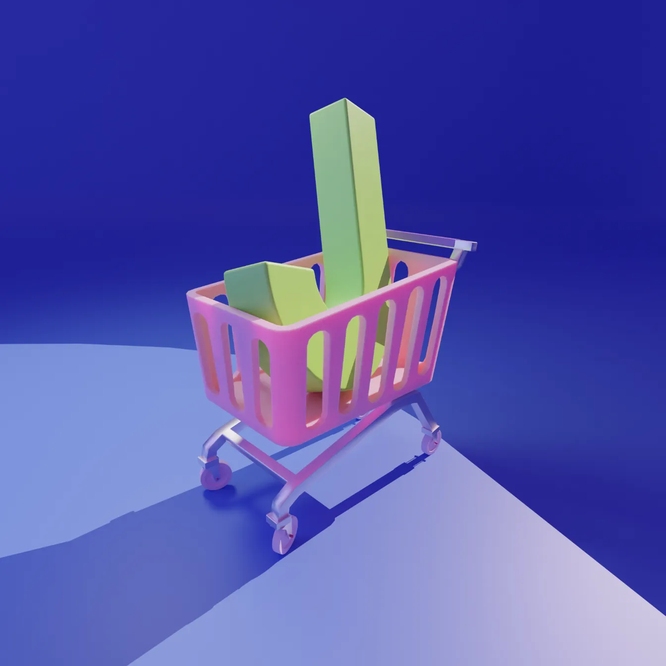 3d render of a cartoon pink trolley with a large green letter J inside of it