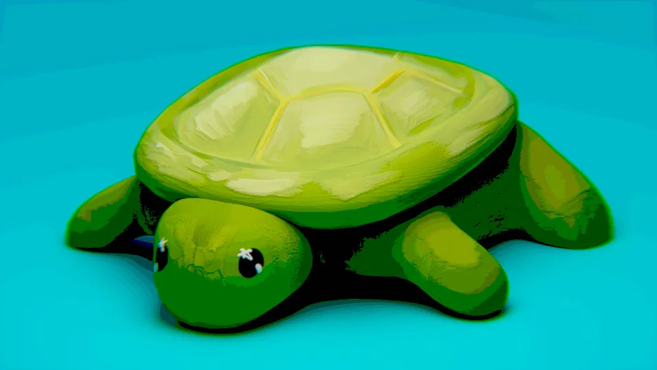 3d sculpture of a cartoon turtle with cute eyes, texturised