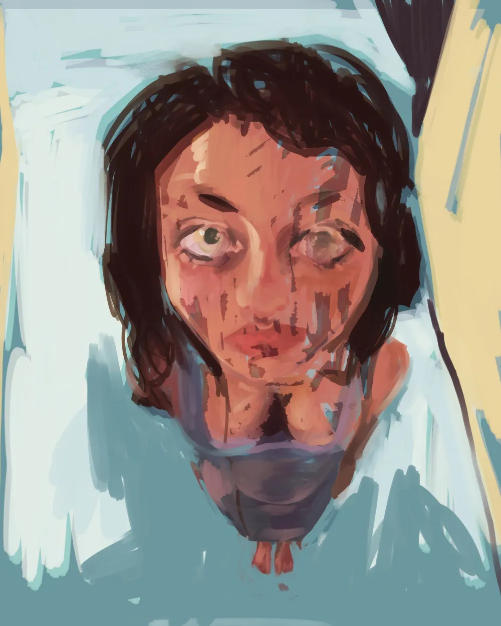 digital artwork portrait of a woman with a fisheye lens view